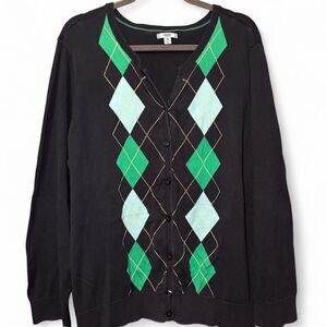 IZOD plus size argyle button up cardigan Preppy style